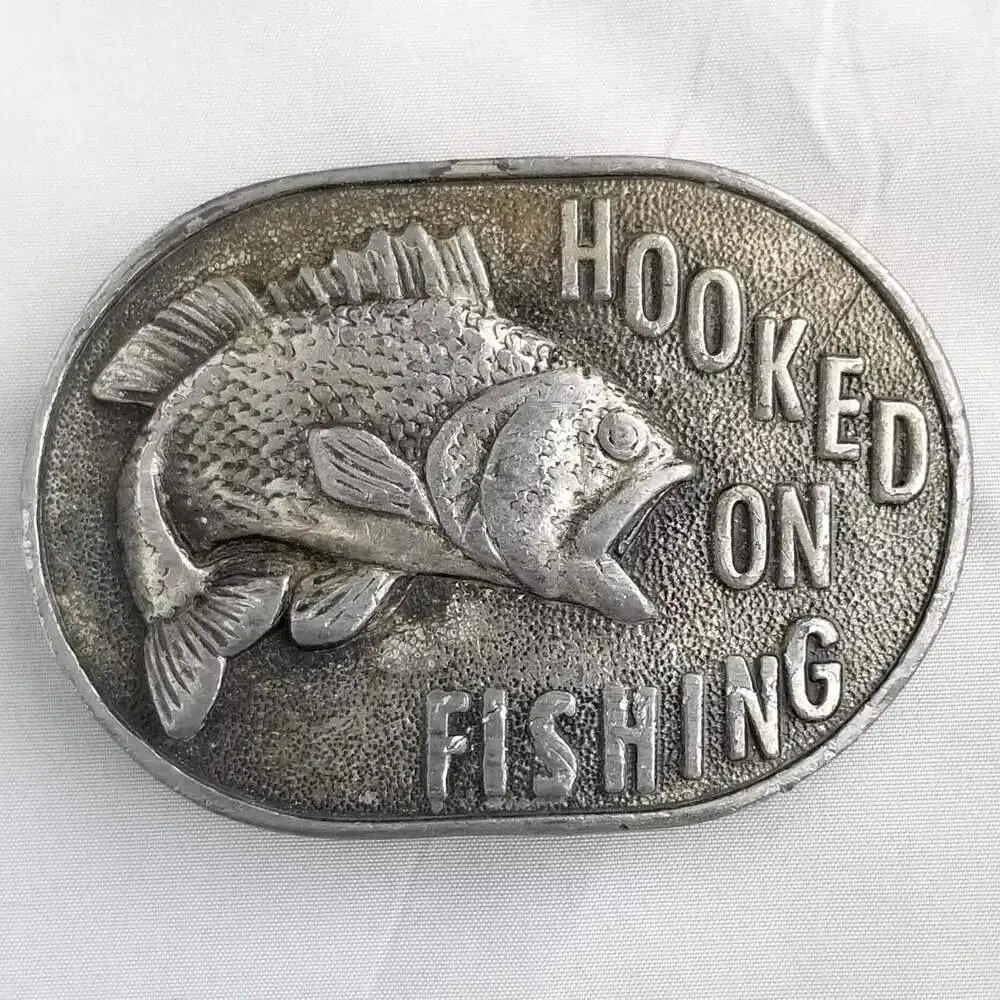 Vintage Belt Buckle 1977 Hooked On Fishing USA Made By Capt. John's Diying Locke